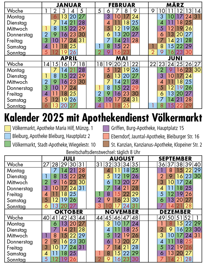 Nachtdienstkalender 2025